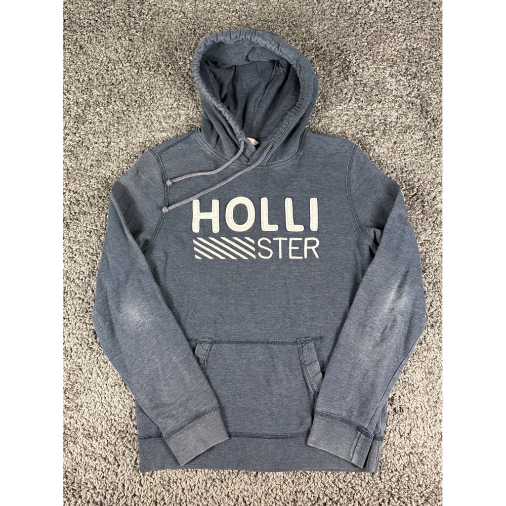Hollister Mens Blue Heathered Graphic Logo Pullover Hoodie Size S Y2K Surf